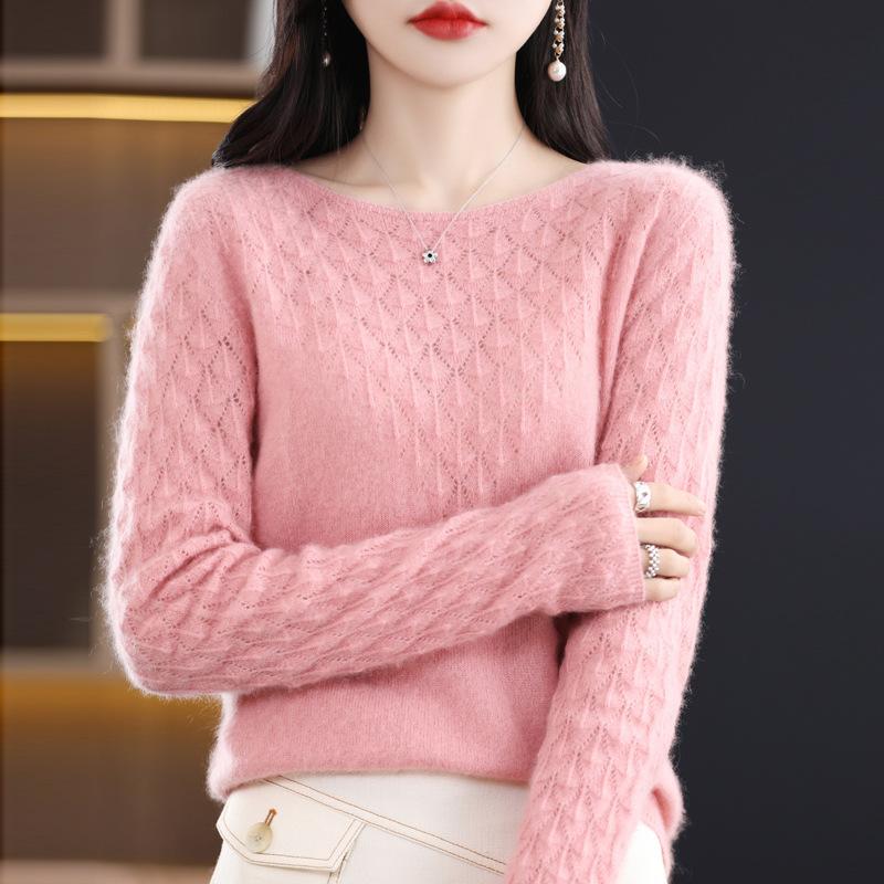 Однотонный готовый свитер с круглым вырезом для женщин. Пуловер с ромбовидной полостью. Бесшовный свитер. Свободный свитер на шерстяной основе. S