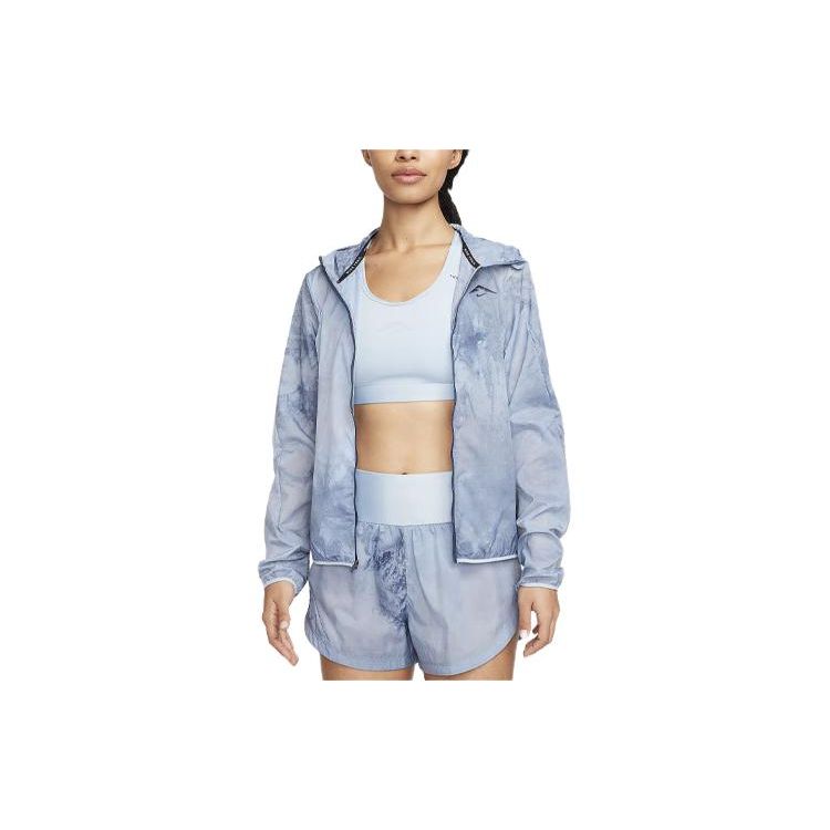 Nike Trail Logo Embroidered Tie-Dye Printed Hooded Casual Jacket Women jackets Light-Armor-Blue FN6853-440 S