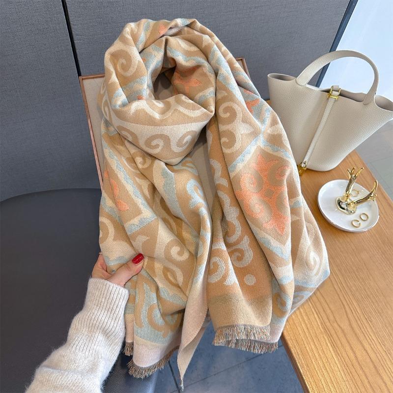 Korean Japanese Style Vintage Geometric Printed Scarf For Women