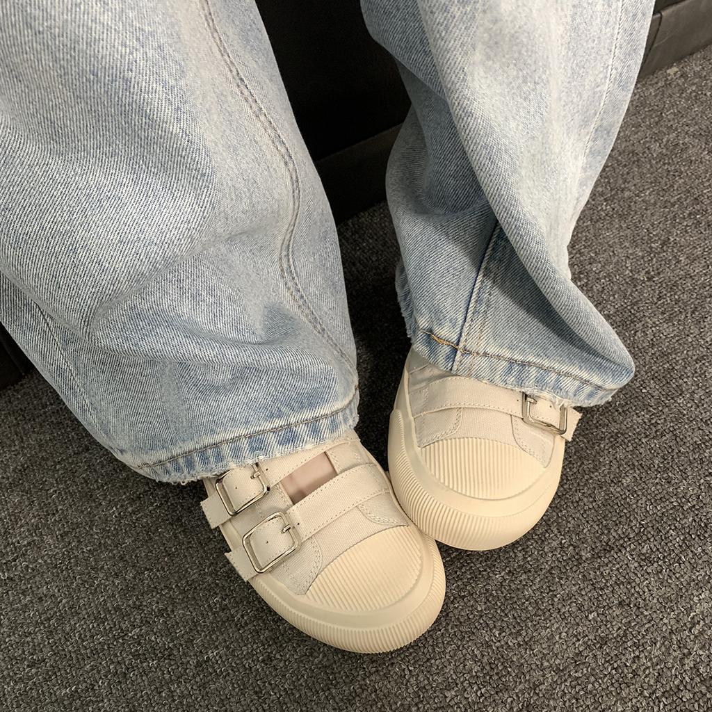 Schafsleder Traubenmutter, der gleiche Sommer runde Zehe ein Pedal hohle Schnalle mit atmungsaktiver dicker Sohle vielseitige lässige Canvas-Schuhe Damen