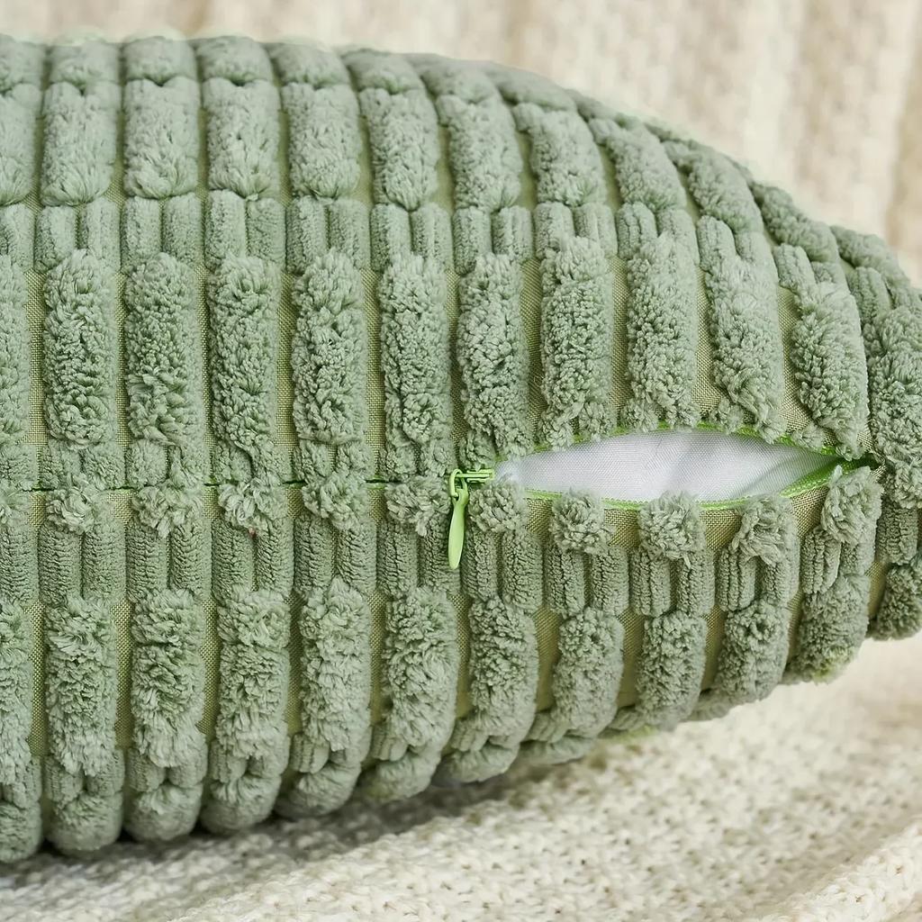 Spring Green Corduroy Decorative Pillow Cover 18x18 Inch Soft Striped Corduroy Cushion Cover Bohemian Home Decor for Sofa Bed