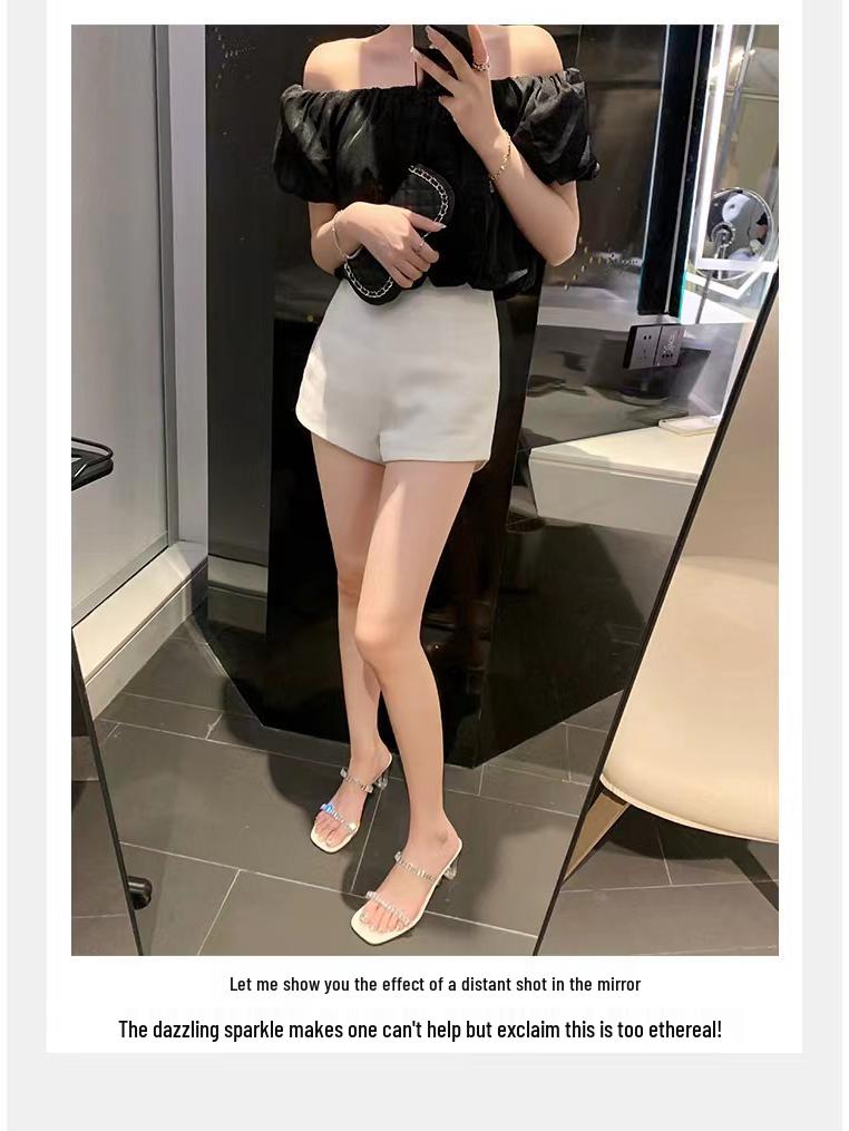 Summer 2025 Korean Fairy Square Toe Rhinestone Strap Transparent Chunky Heel Sandals for Women