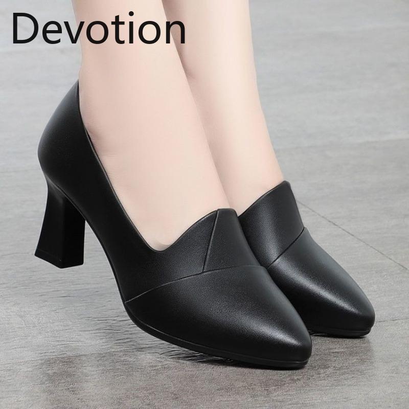 New Style Shoes, Leather Shoes, Middle-aged Shoes, Chunk-heeled Shoes, Single Shoes for Women Devotion