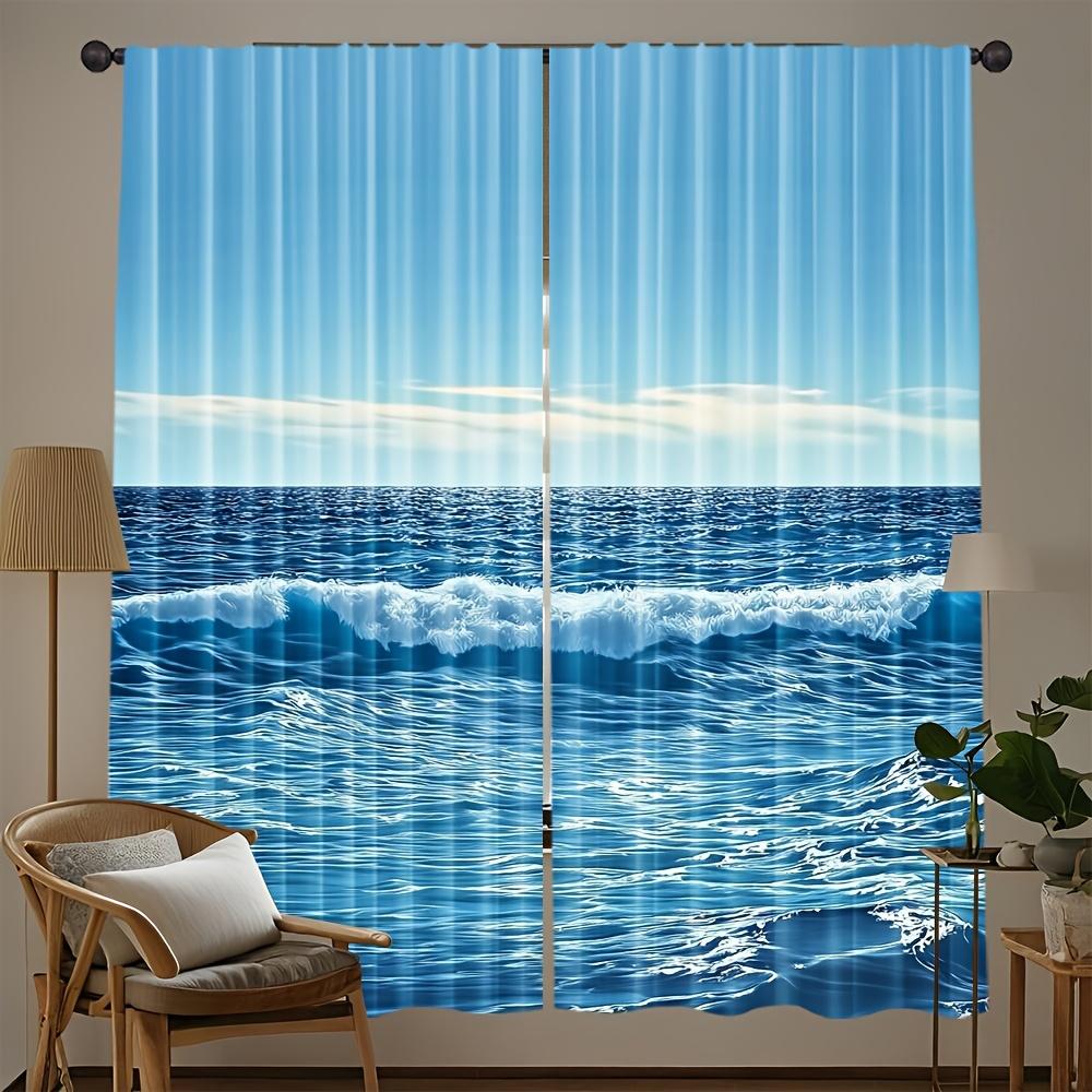 2Pcs Polyester Summer Beach Upscale Printing Window Curtains Birthday Party Decoration Backdrop Drapes for Living Room