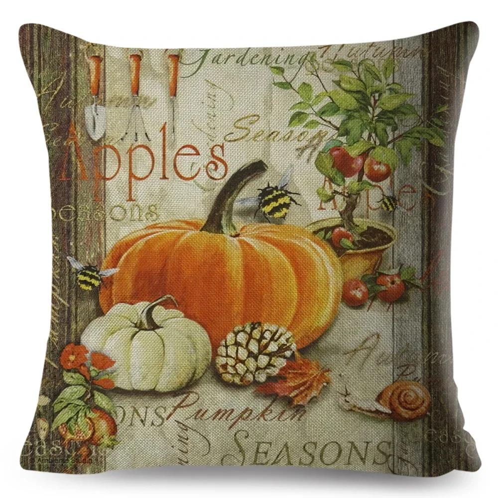 Bunter Aquarell-Kürbis Kissenbezug Dekor Cartoon Pflanze Bedruckter Kissenbezug für Sofa Zuhause Polyester Kissenbezug x