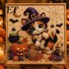 Family Fun Handcrafts Halloween Cat Faux Pearl Painting Art Kit, Spooky 3D Beads Creative Gift Crafts, Cute Witch Gem Wall for Adults, Craft