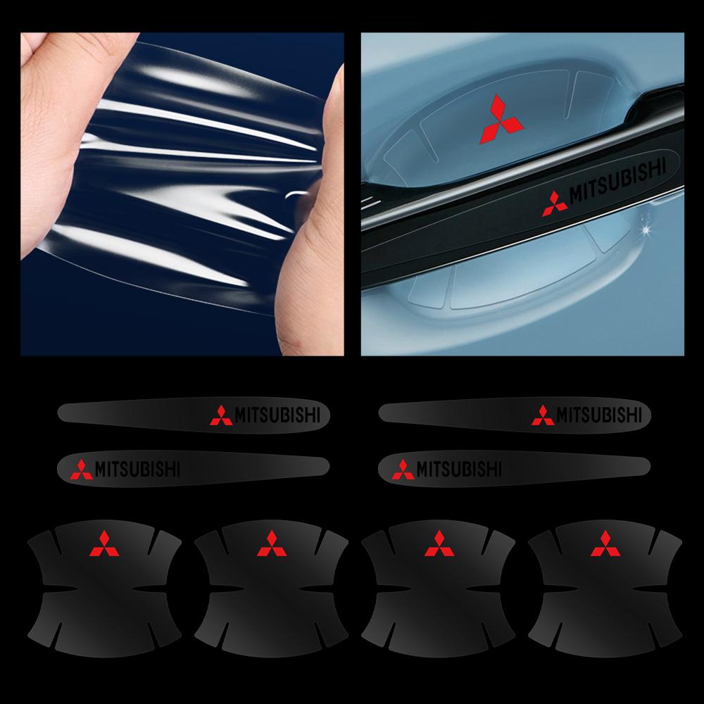 knpc3 4/8Pcs Car Door Handle Anti-scratch Protection Film Stickers For Mitsubishi 9 Ralliart X EX ASX L200 Colt Outlander Pajero Cross