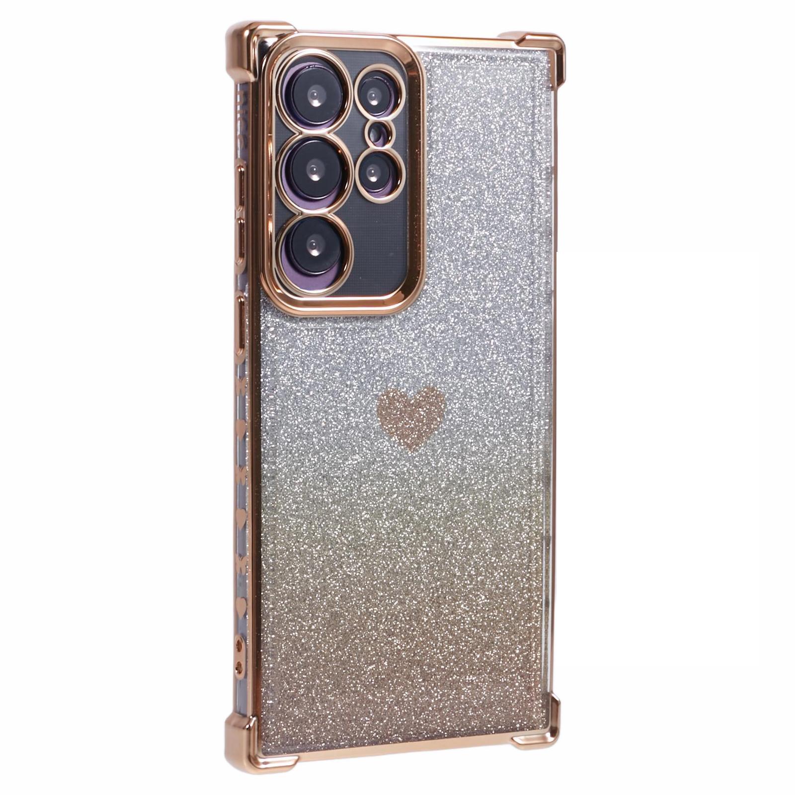 Для Samsung Galaxy S22 Ultra 5G Чехол для телефона с узором в виде сердца, ТПУ, с блестящим порошком, Чехол для мобильного телефона B