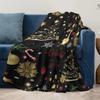 Golden Reindeer Christmas Fleece Blanket, Black with Red Holiday Greeting, Festive Throw for New Year and Xmas Decor
