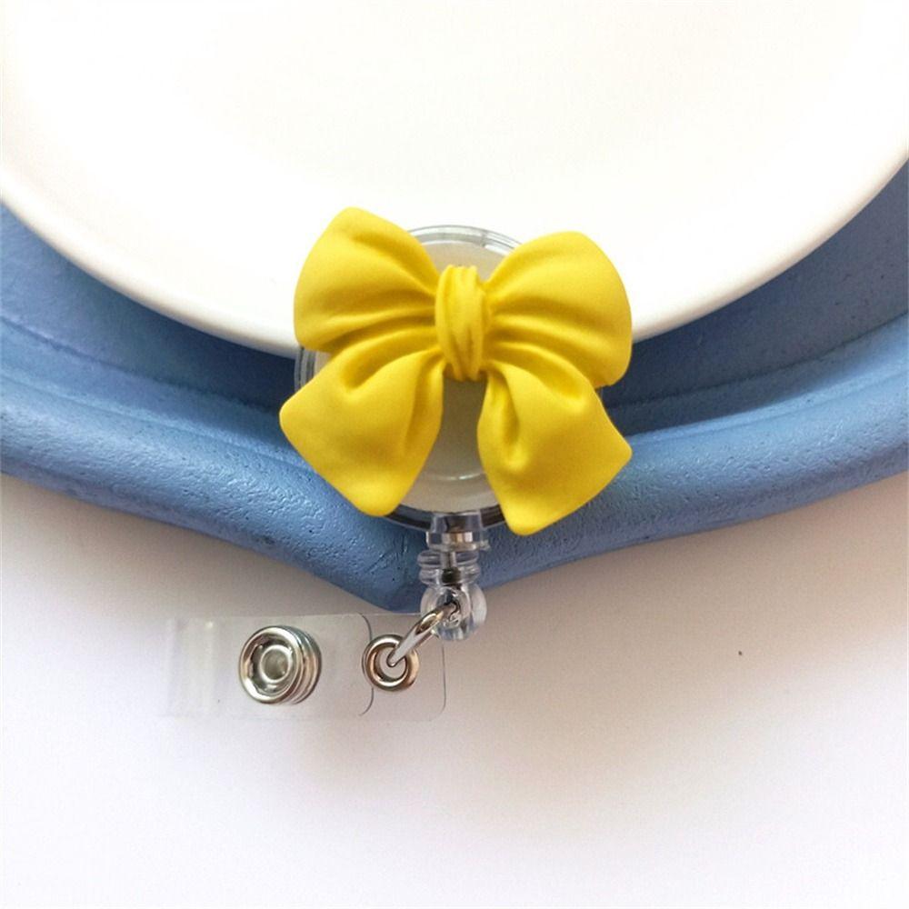 

Bow Flower Retractable Badge Holder 3D Flora Easy Pull Buckle Nurse Badge Reel Doctor Students Yellow-Bow