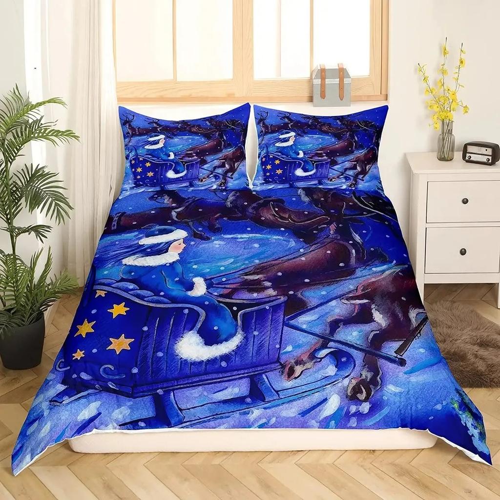 Christmas Gnomes Duvet Cover Set Santa Claus Xmas Comforter Cover Merry Christmas Bedding Sets Winter Snow Holiday Quilt Cover