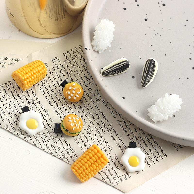5 Pcs Cute Imitation Food Mini Hair Clip Funny Food Game Rice Poached Egg Melon Seed Corn Girl Barrettes