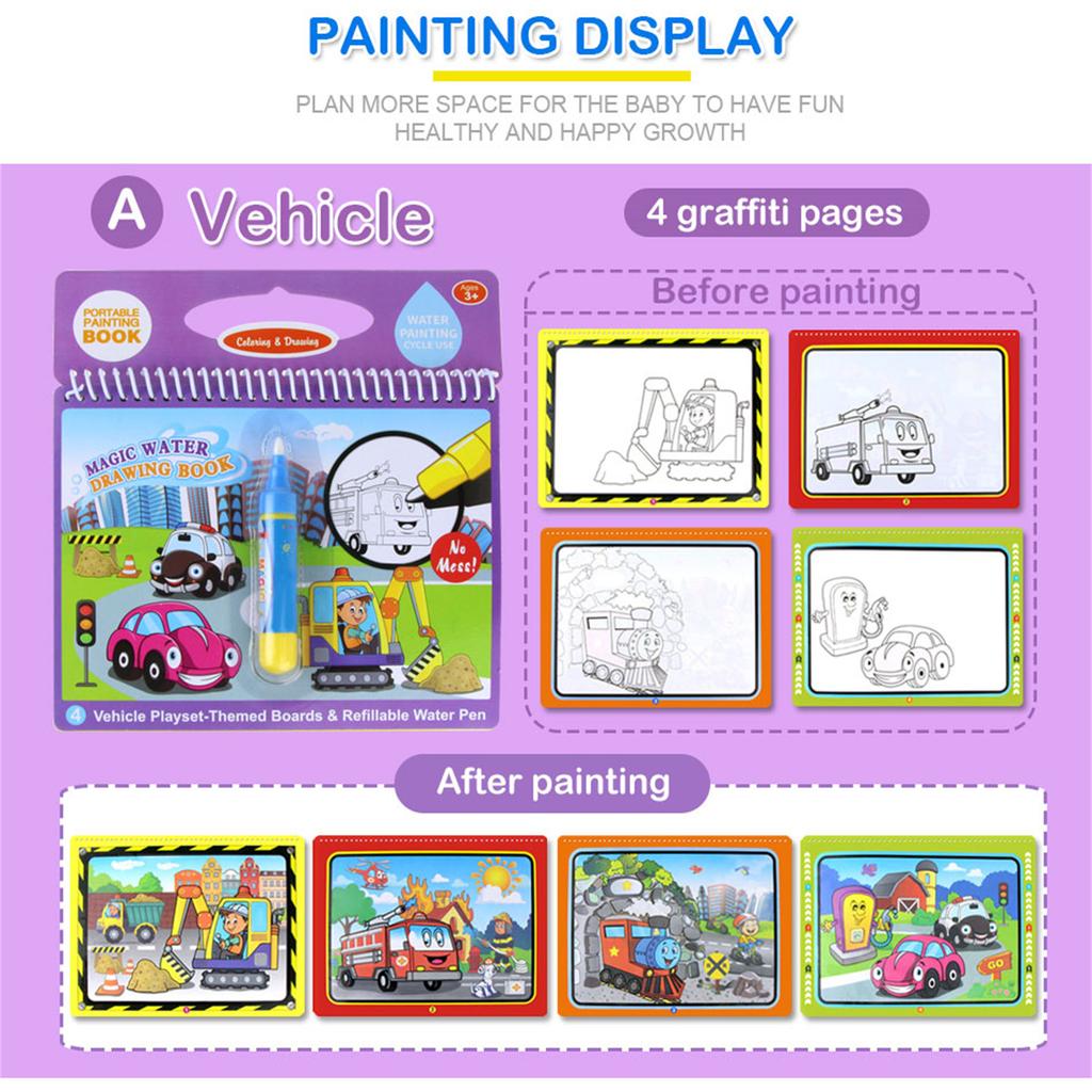 8 Types  Water Drawing Doodle Book &  Pen Coloring Painting Drawing Board Early Educational Toys Birthday Gift for Kid