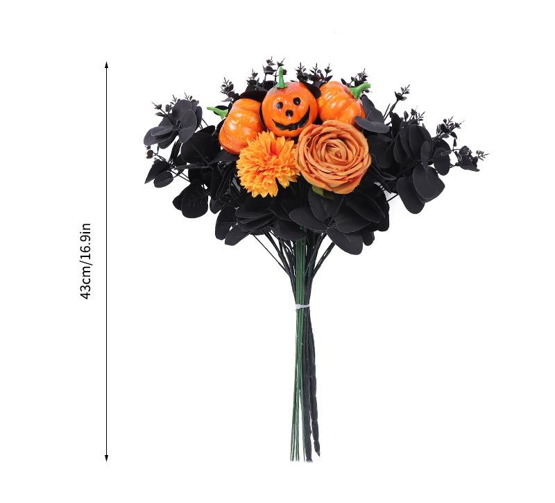 1pcs Faux Maple Leaves Bouquet with Black Accents Halloween Fall Table Decor Polyester Plastic Pumpkin Centerpiece