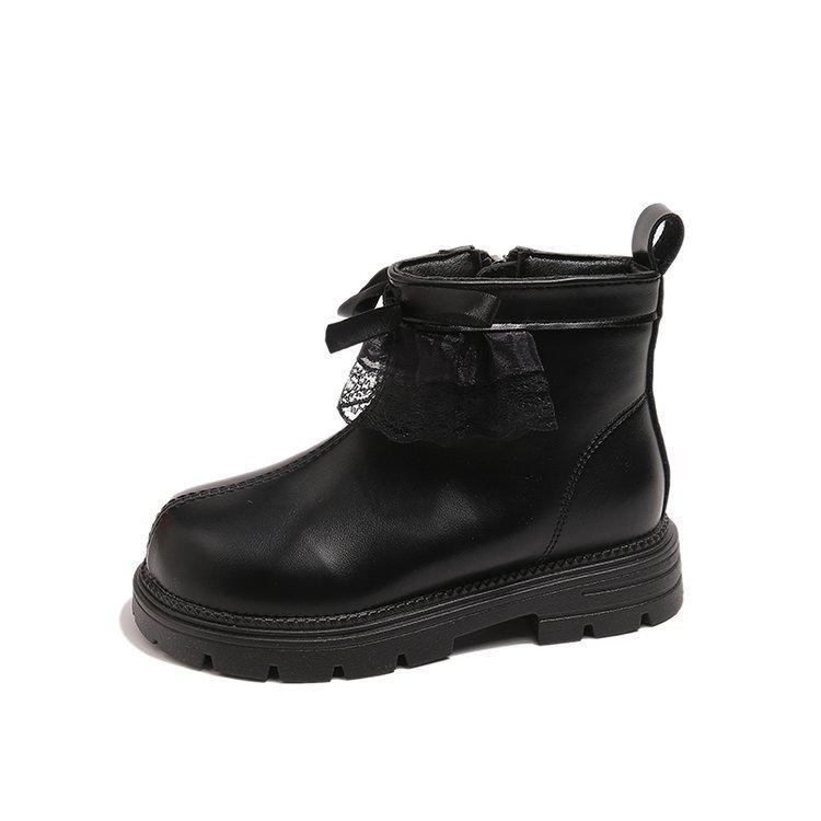 Korean version of girls' velvet short boots 2025 autumn and winter new girls' retro bow princess boots warm Martin boots