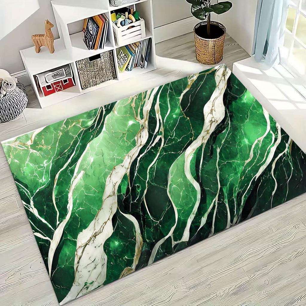 2026 Luxurious Marble Black Green Gold Colorful Stone Texture Rug for Bedroom Living Room Sofa Home Doormat Decor,Non-slip Mat
