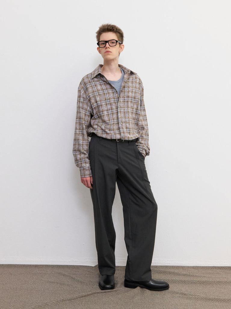 FRAGE A-Sic Pintuck Wide Straight Slacks - Charcoal