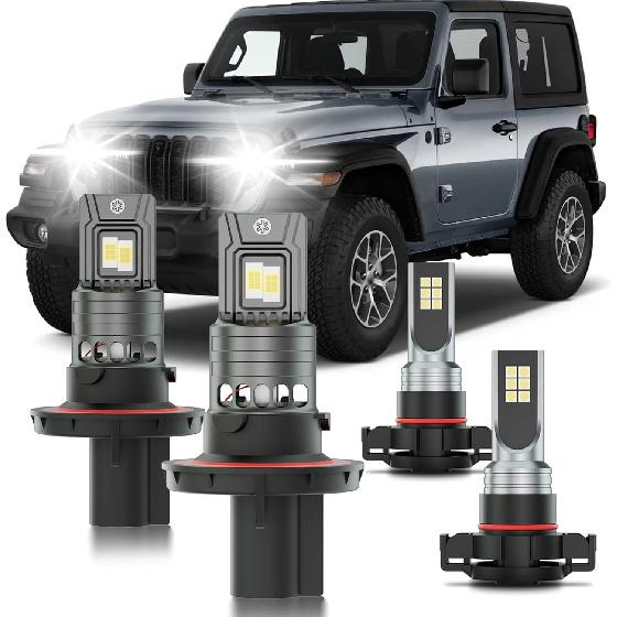 

Fits for Jeep Wrangler JL 2019-2025 Fog Lights Bulbs Combo, 4pcs Super Bright White Dual Beam and Fog Lights Blubs Package, 1:1 Size as Stock Bulbs,