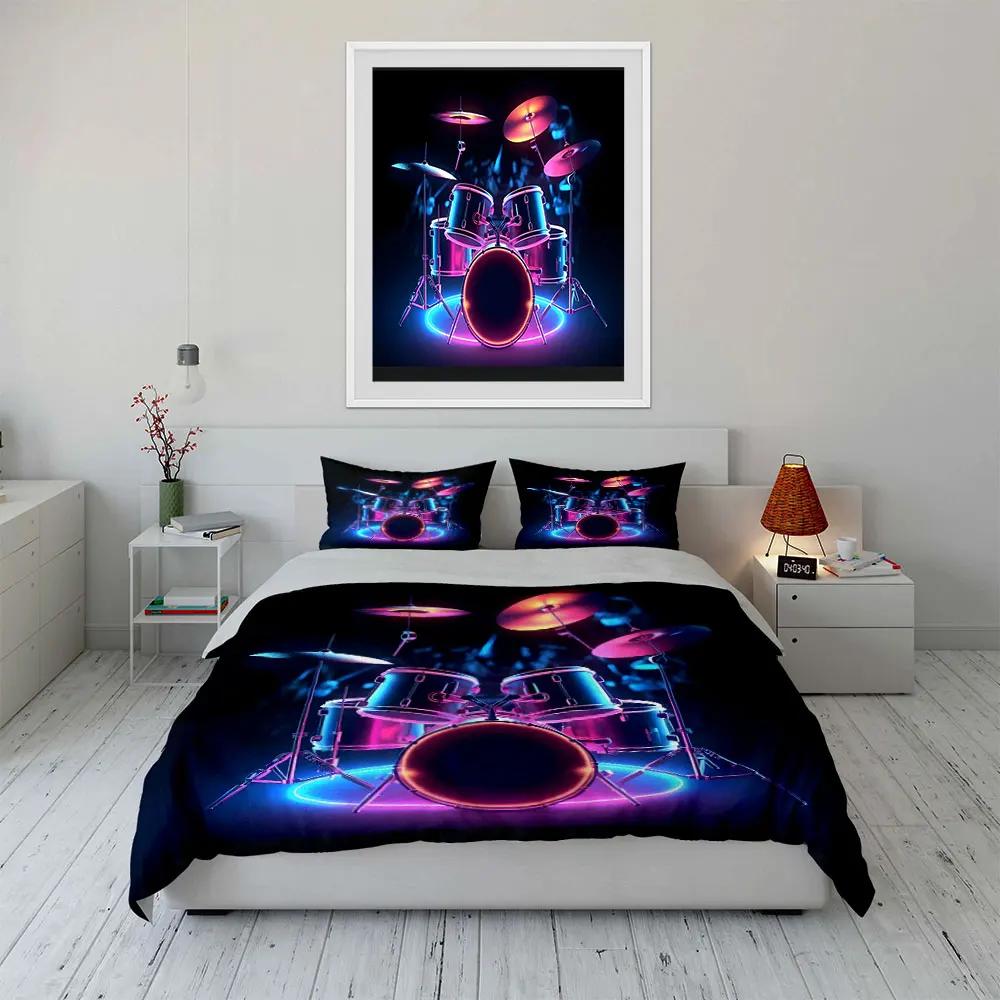 "Neon Drum Set Art Decor" Soft Comfortable Duvet Cover Bedding Set Included 1*Duvet Cover & 2*Pillowcases, gift