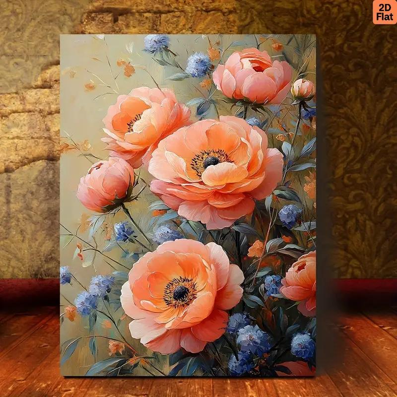 Розовые и персиковые пионы на бежевом 21X30CMNo Framed