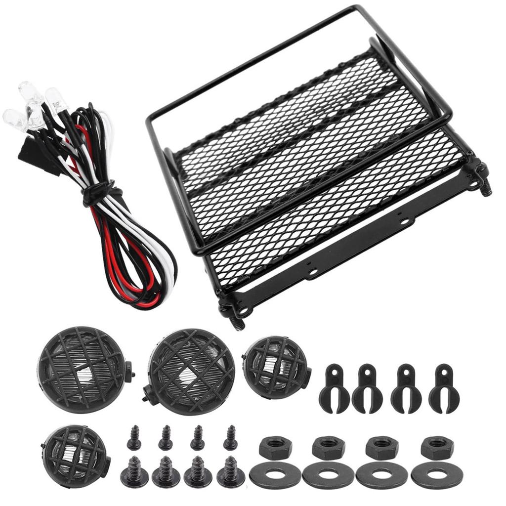 RC Roof Rack, Sturdy RC Luggage Carrier with Practical LEDs for Remote Control Cars (Black)