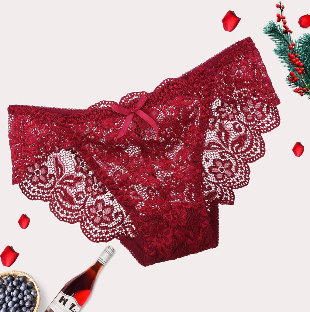 Women Bownot Lace Panties Sexy Low-waist Briefs Thong G-String  Lingerie