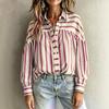 Women Striped Lapel Long Sleeve Blouse Casual Puff Sleeve Button Down Shirt