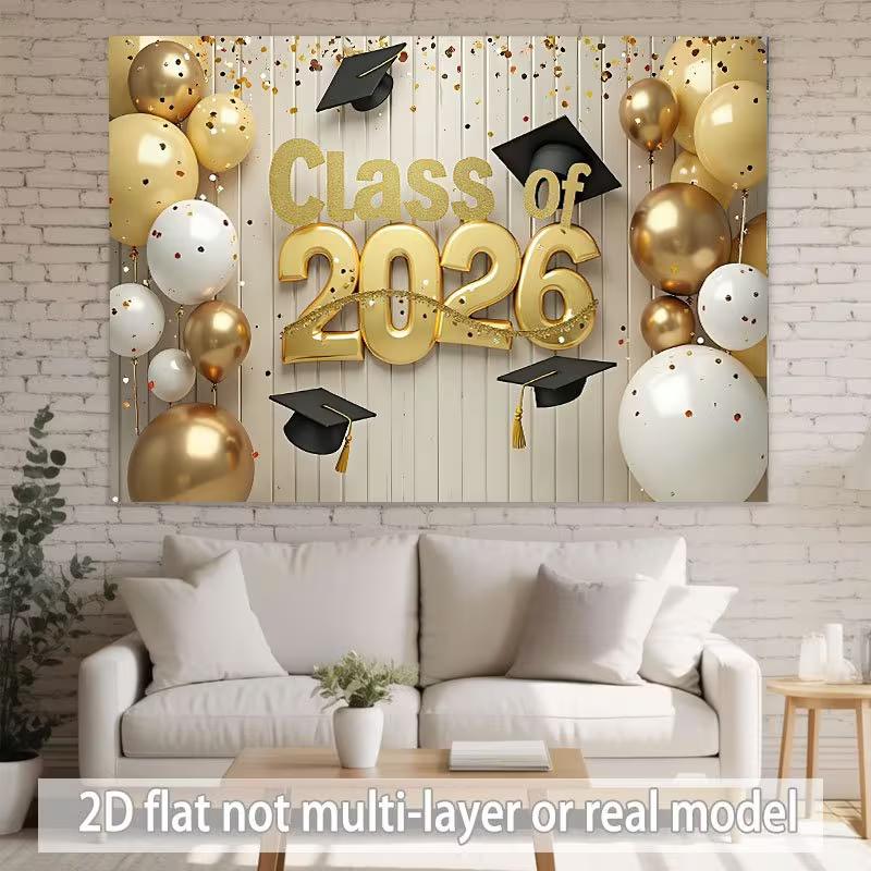 2D 2026 Graduation Backdrop Gold Theme Banner for Graduation Party 47.2x31.5inch/120*80cm