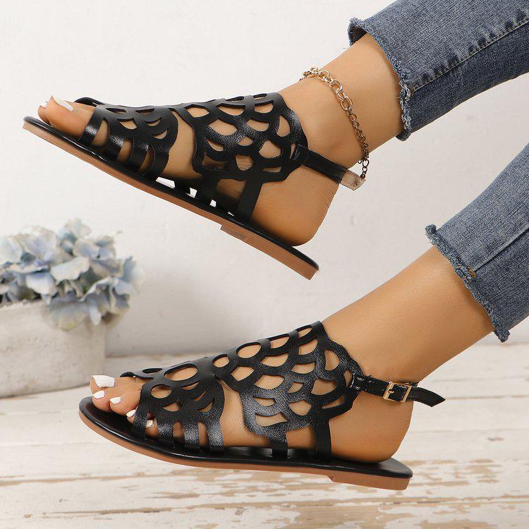 Retro Plus Size Women's Breathable Hollow Thong Sandals with Bow