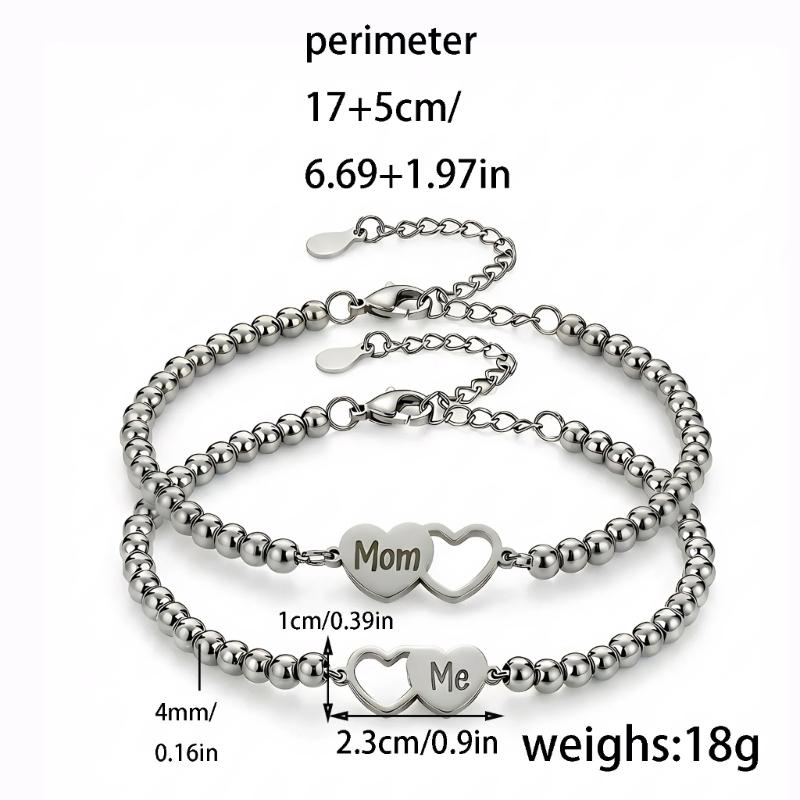 1 Set Elegant Mother And Child Beaded Bracelet Pink And Silver Optional Wristband For Family Bonding