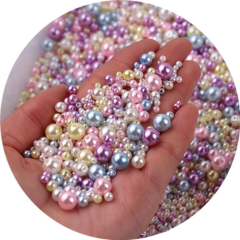 150 Stück Imitationsperlen, 3-8mm Doppelloch Runde ABS-Kunststoff Lose Perlen für DIY-Bastelarbeiten und Schmuckherstellungszubehör