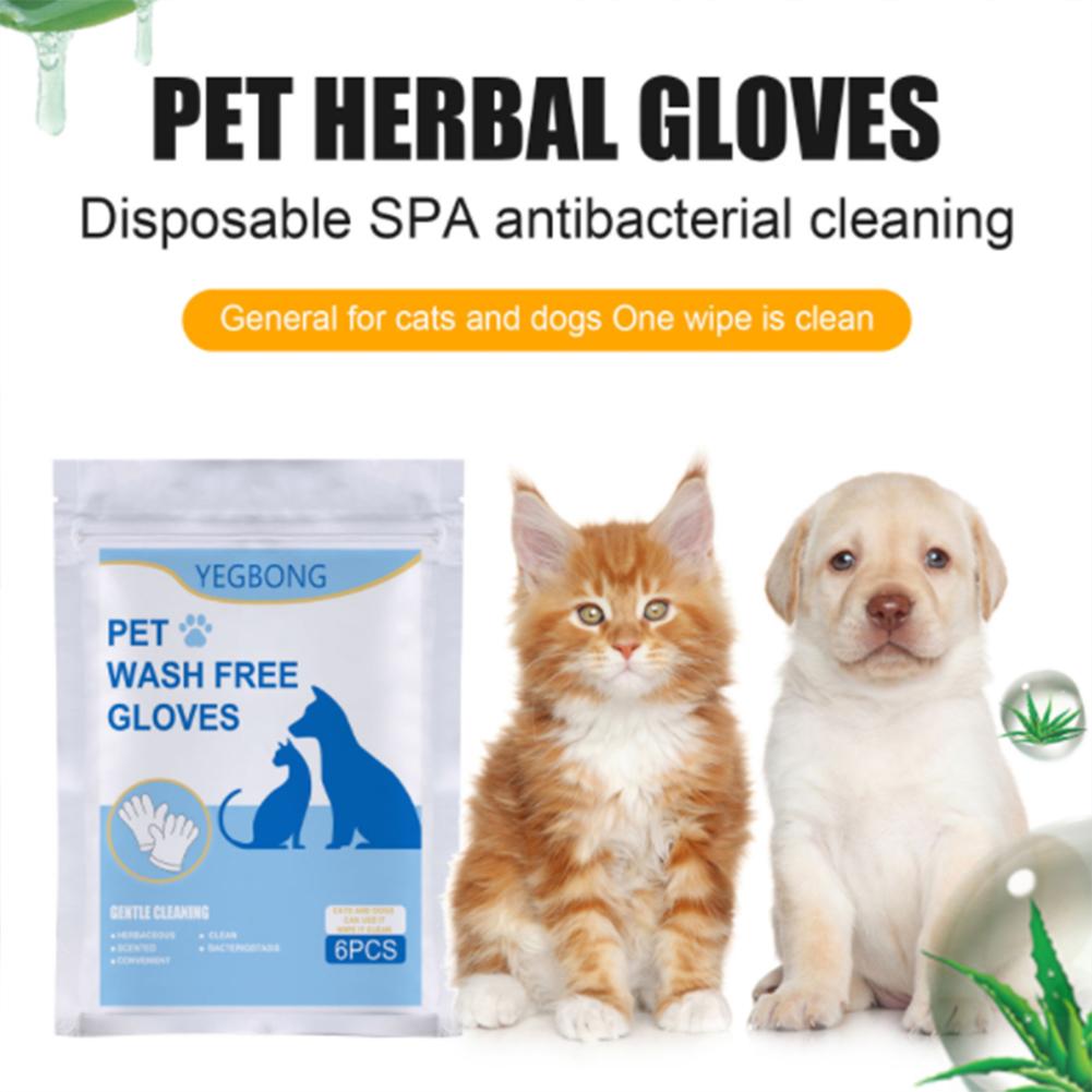 6pcs Pet Cleaning Massage Gloves Non-woven Disposable No-wash Gloves For Dog Cat Cleaning Supplies