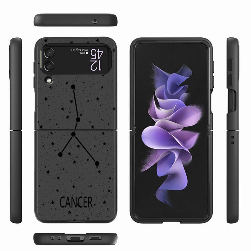 Twelve Constellations Case For Samsung Galaxy Z Flip 3 4 5G Black Hard PC Phone Housing Z Flip4 Luxury Coque Shell