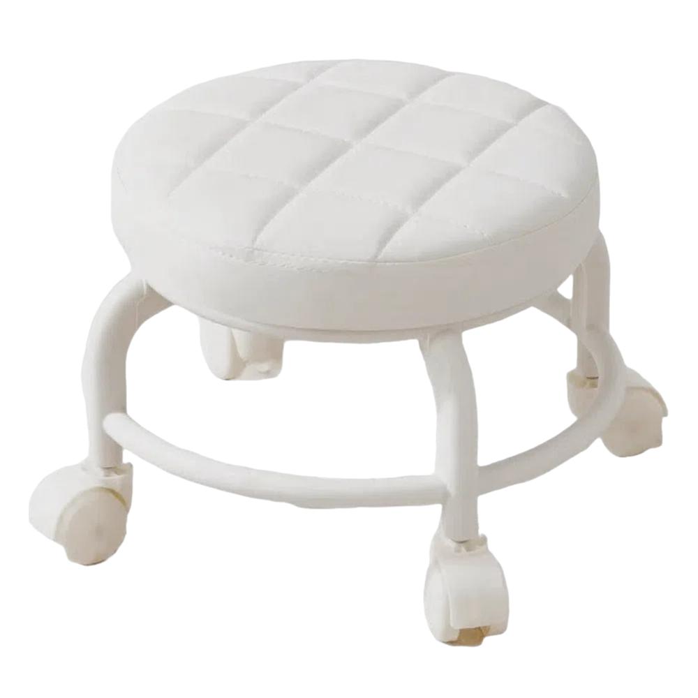 

Круглый табурет из ПУ кожи на колесиках Водонепроницаемый Низкое сиденье Легкий Стул на роликах Бытовой белый