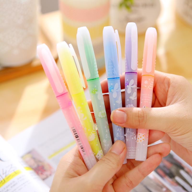 Creative Colored Fluorescent Marker Pens - 6-Pack Set for Primary Students, Stationery and Study Supplies, Ideal Children's Gifts