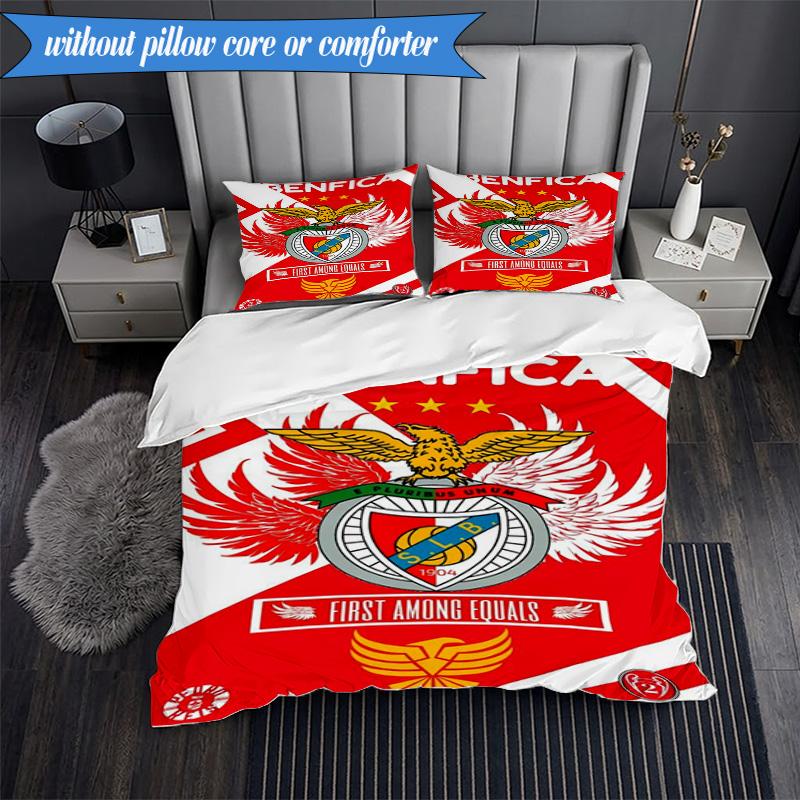 3PCS Benfica Football Club Printed Soft Bedding Set,Including 1pc Duvet Cover And 2pcs Pillowcases Perfect for Bedroom, Dormitory, Fan gift