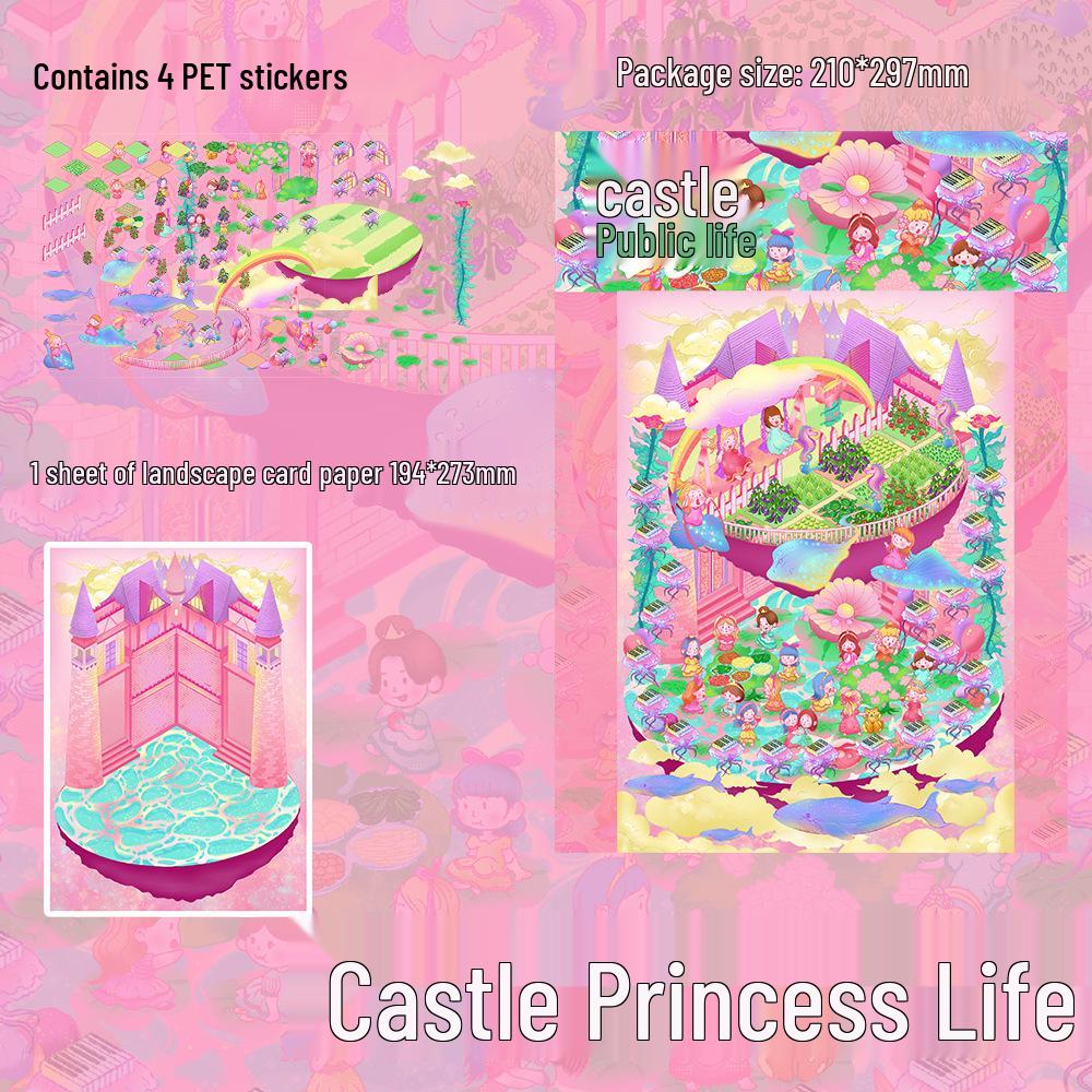 4 PET Sheets: Castle Princess Scenery Stickers for DIY Miniature Scenes and Journals
