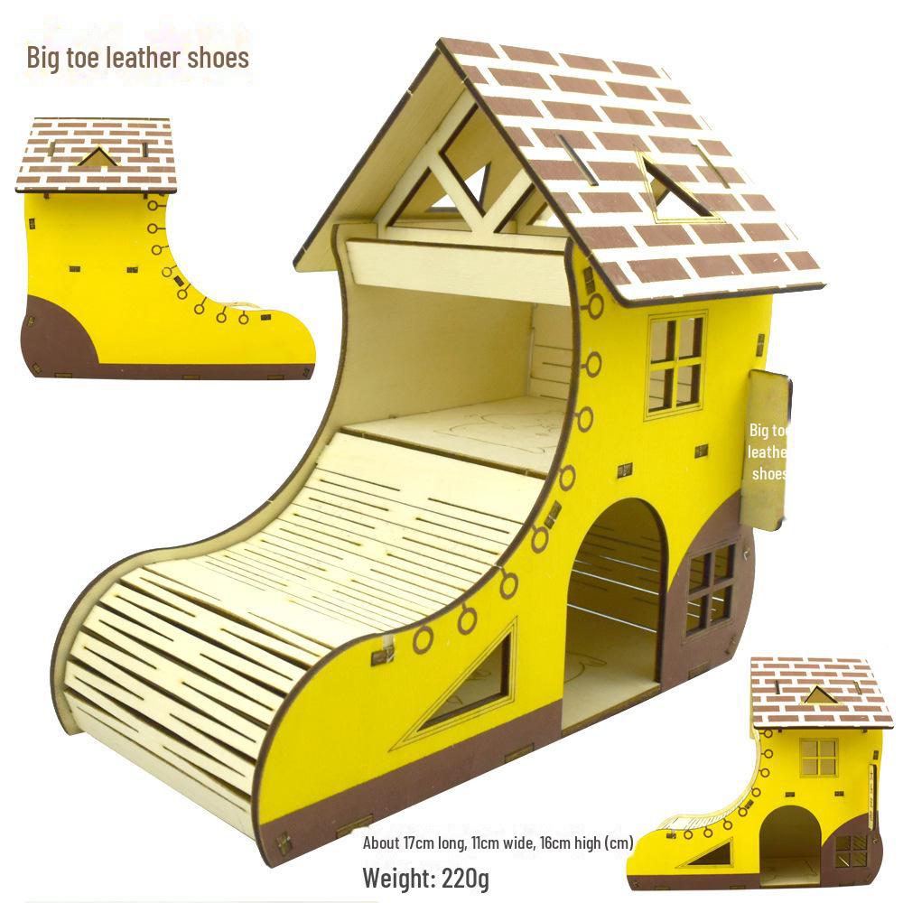 Solid Wood Hamster Climbing Frame Car House with Stairs and Platform Nest Fence for All Seasons.