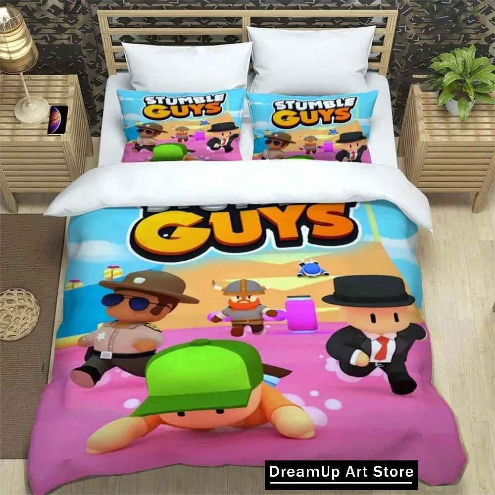 3D Spel Tecknad Stumble-guys Sängkläder Set Täcke Sängöverkast med Örngott Twin Enkel Queen King Size Pojkar Vuxen Hem