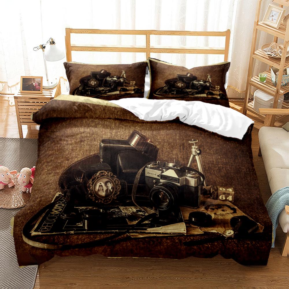 Vintage Camera Duvet Cover Fashion Comforter Bedding Set Soft Quilt Cover and Pillowcases for Teens Boy Single/Double/Queen/King