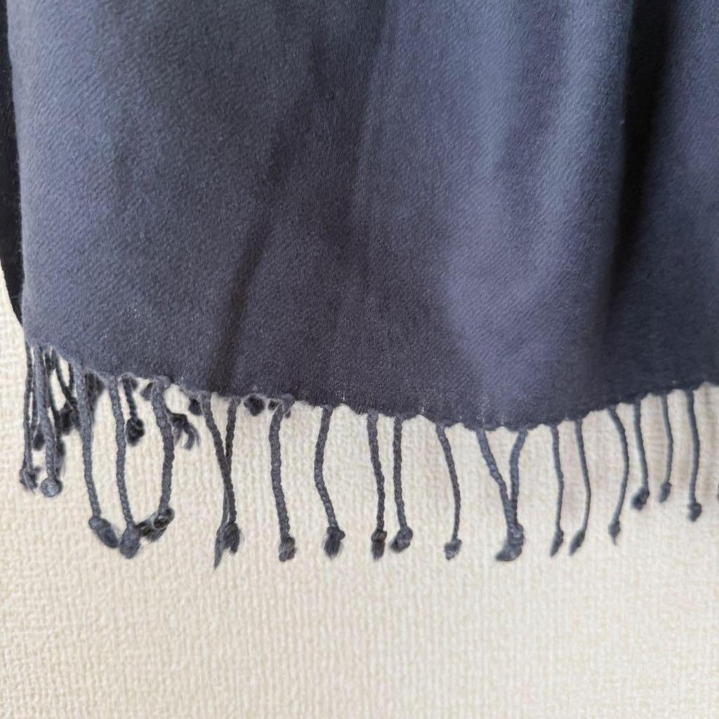 Used Kashmiri Embroidery 100% Pashmina Large Shawl Navy X Silver