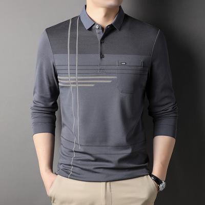Frühling und Herbst Neues Langarm-T-Shirt Herren Baumwolle Revers POLO-Shirt Mittelalterliche Geschäftsleute Herren Oberteil Kleidung