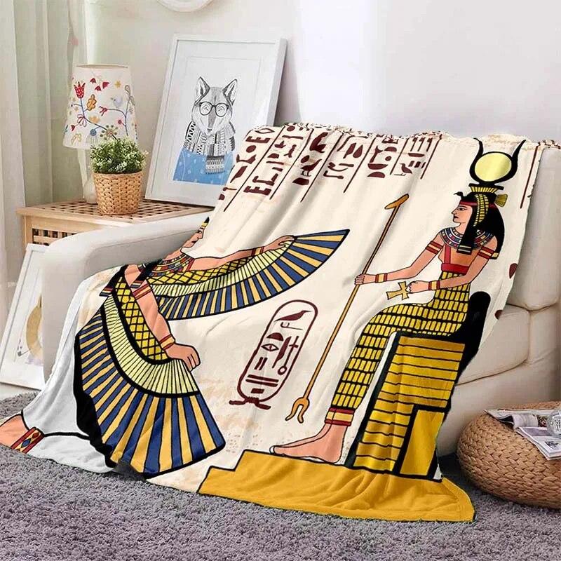 Ancient Egyptian Elements Print Blanket, For Sofa Couch Office Bed Camping , Multi-purpose Gift Blanket For All Season Clear