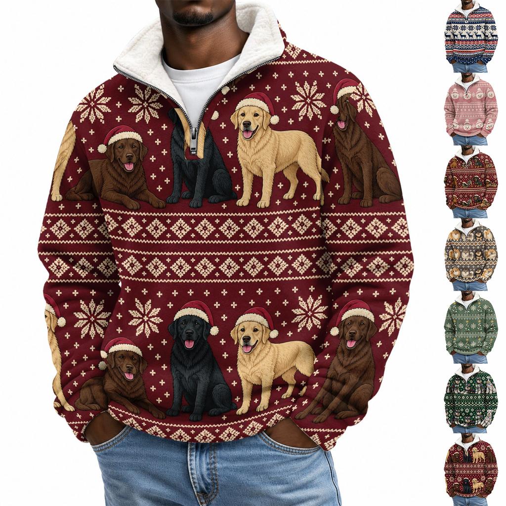 Men's Fall Winter Flannel Christmas Print Sweatshirt Casual Holiday Pullover Top