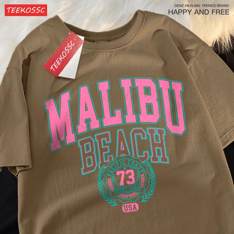 Malibu Beach Simple Letter Printing Print Men Women Top Fashion T Shirt Cotton Loose T-Shirt Casual O-Neck Clothes Oversize Top