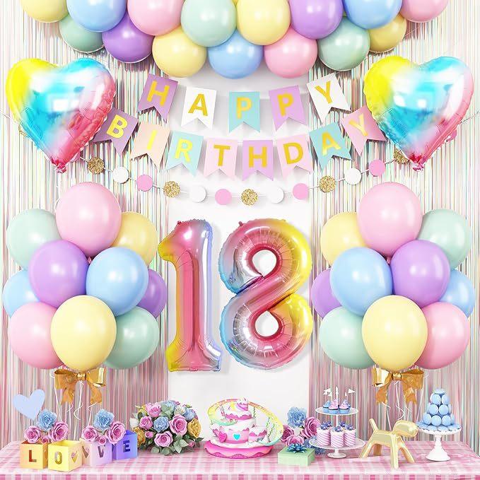 

12-Inch Macaron Birthday Set 18-Year-Old Colorful Aluminum Film Birthday Arrangement Set Fan Rain Curtain Decoration Set 18 years old
