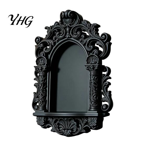 Unique Wall Organizer Gothic Shelf, Vintage Floating Shelf for Bedroom And Living Room, Matte Black Mounted Display Rack Decorative Wall-Mounted with