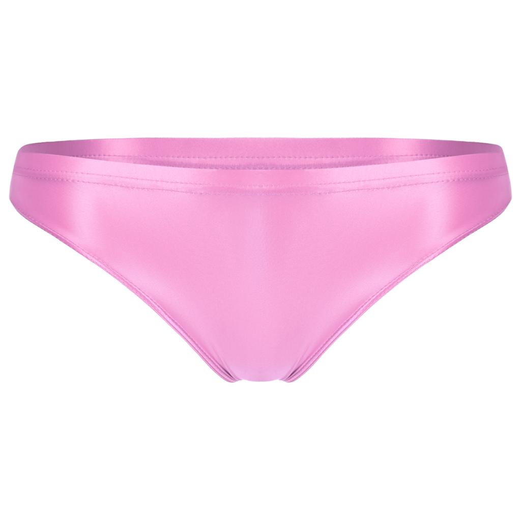 Womens Glossy Low-Rise Panties Elastic Waistband Solid Color Underwear Breathable Swimwear Briefs