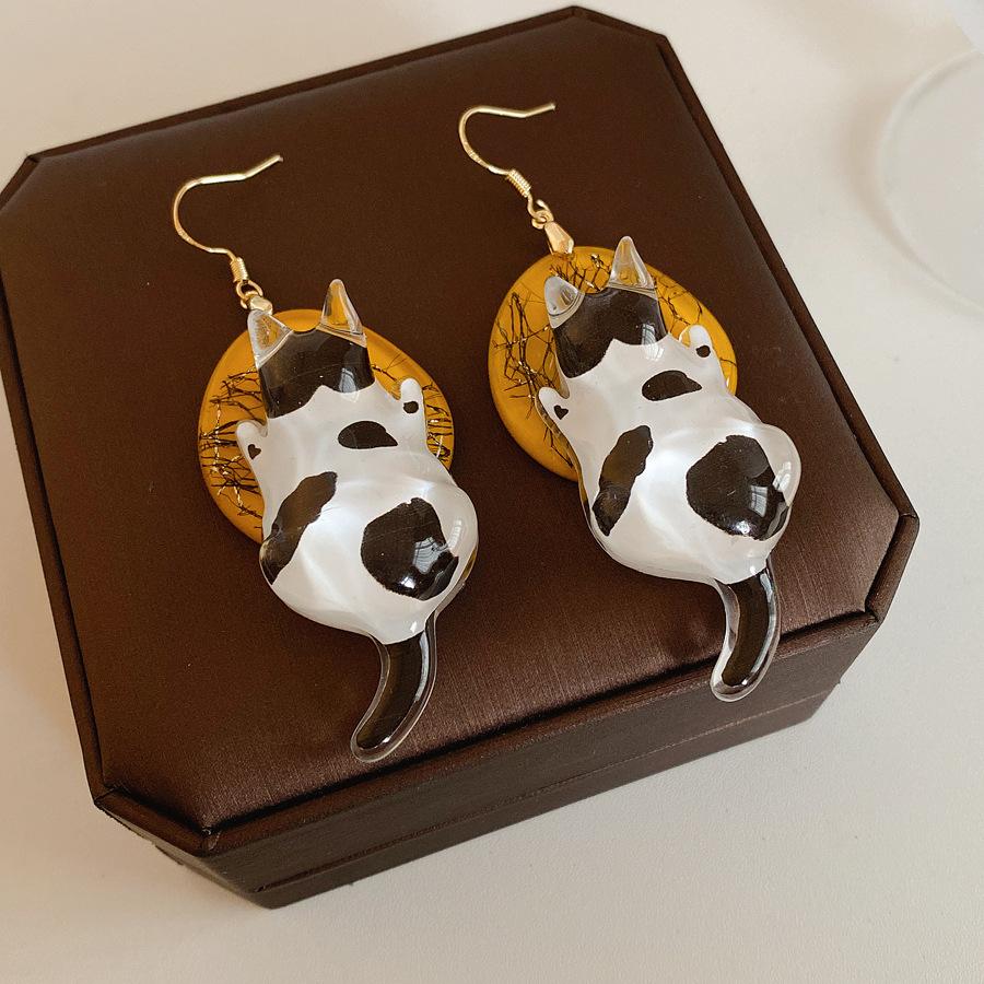 Silver Needle Diamond Oval Pendant Fringed Earrings Medieval Vintage Court Style Stud Earrings Light Luxury Retro Earrings