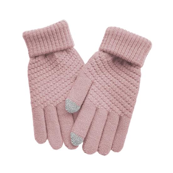 

Knitted Touch Screen Gloves Solid Color Stretchy Warm Gloves with Ribbed Cuffs розовый
